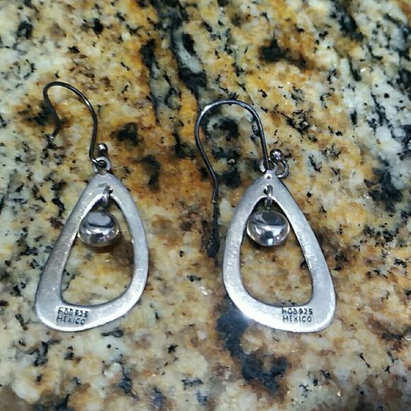 925 Sterling Silver Turquoise MSM Dangle Drop Earrings Signed Mexico - Picture 3 of 5